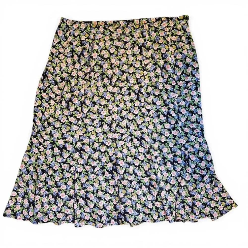 Vintage 90s Pink Purple Floral Matching Blouse Skirt Set Women's Size 20